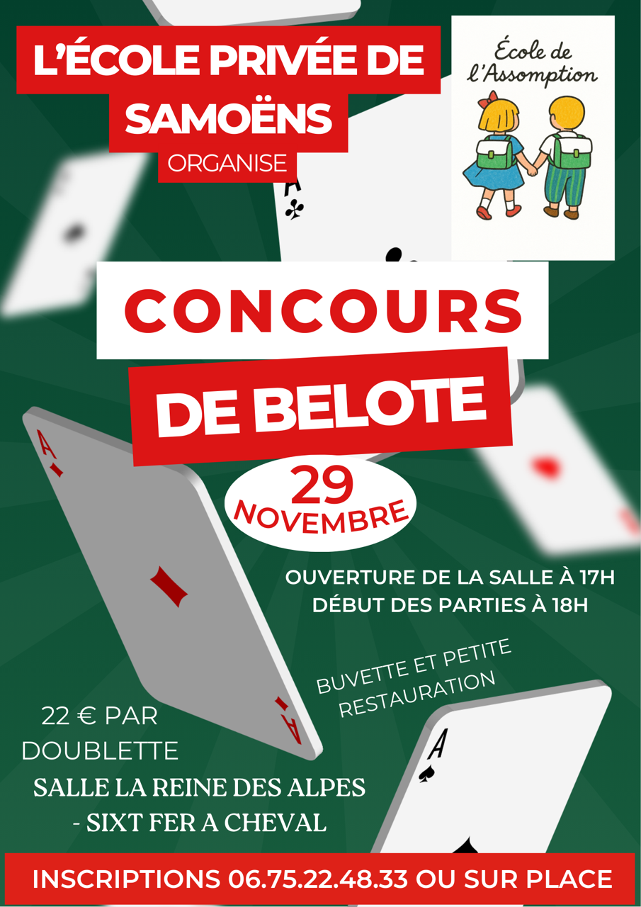 affiche concours de belote organisé par l'apel école assomption de samoëns